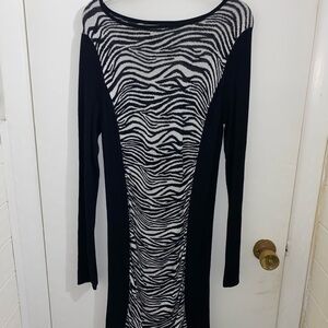Express Women S Mini Sweater Dress Zebra Ruched Panel Black Rayon Lightweight
